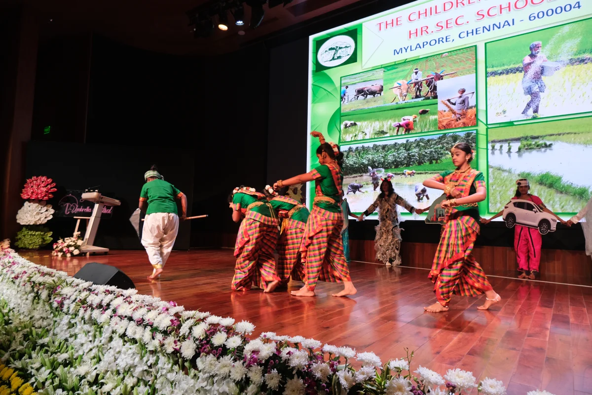 School team performing a climate story on stage