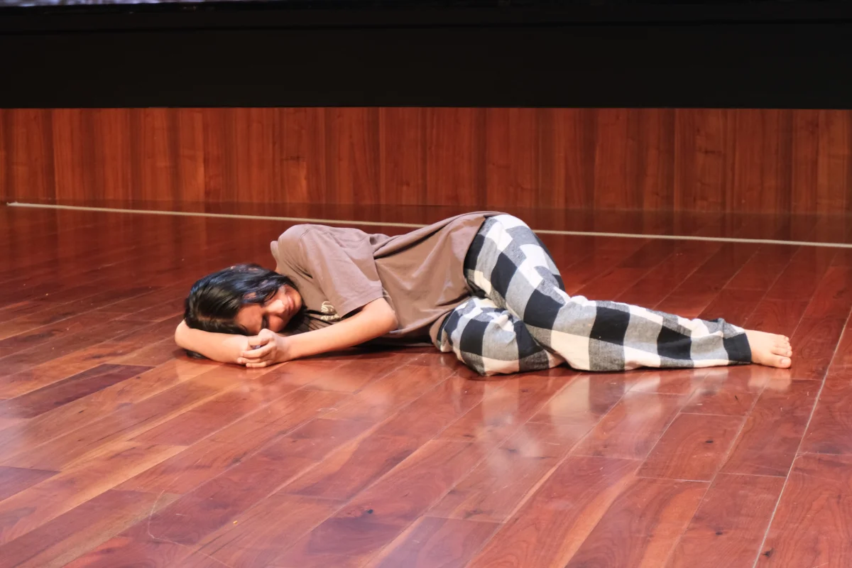 Student performing an emotional theatre scene